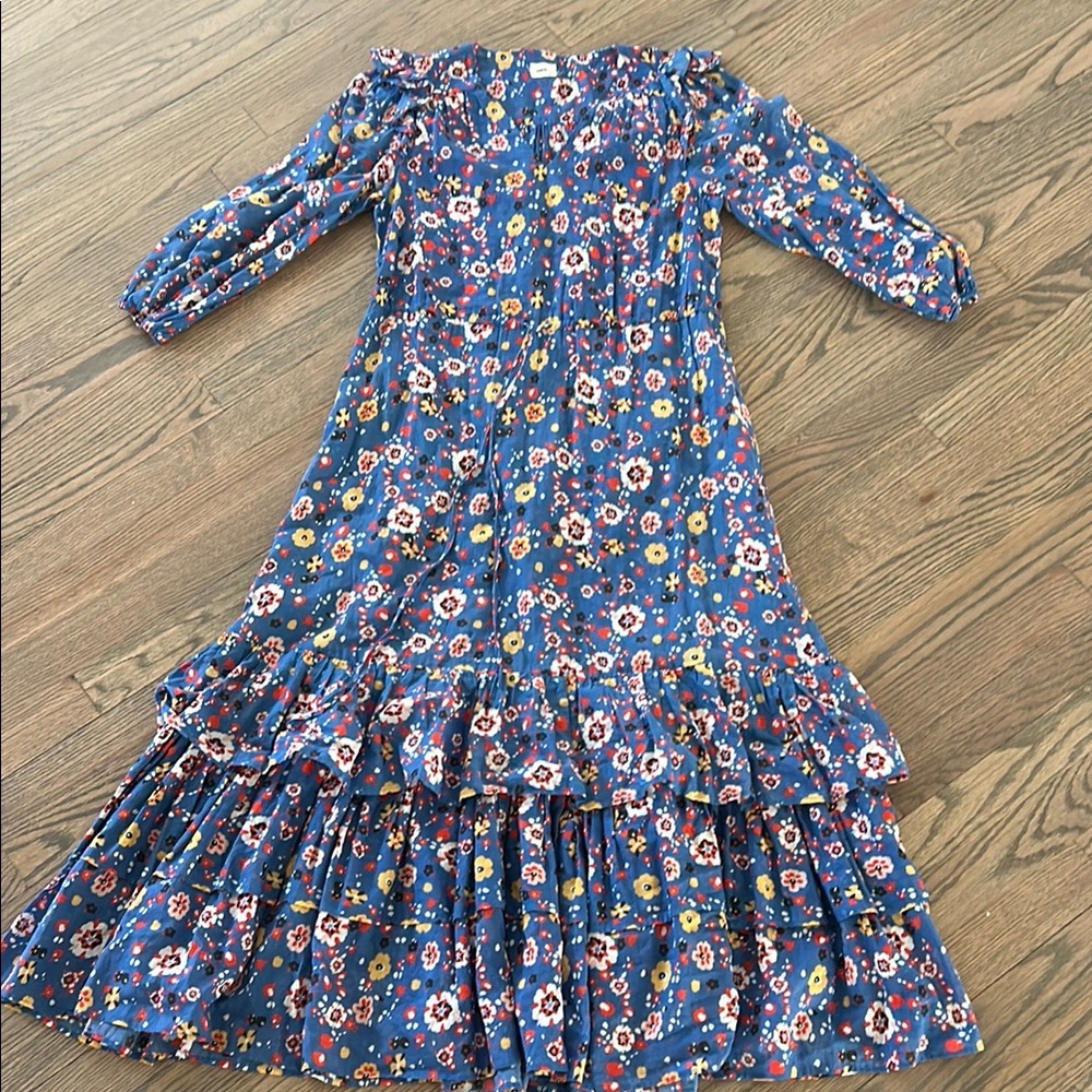 Warm Blue and Red Maxi Dress
